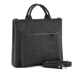 Laptop Felt Bag, Minimalist Laptop Bag, Messenger Charcoal Felt Bag, big size handbag, felted, dark gray felt bag, modern, eco, shopping bag
