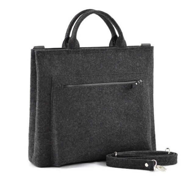 Laptop vilten tas, minimalistische laptoptas, Messenger houtskool vilten tas, grote handtas, vilten, donkergrijze vilten tas, modern, eco, boodschappentas
