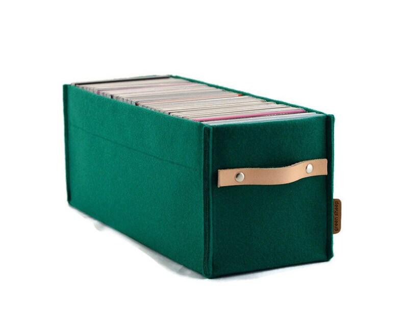 DVD storage box with leather handle color felt basket Etsy