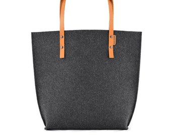 Felt bag with leather handles, minimalist felt handbag, felt tote, leather tote, shoulder bag, minimalist charcoal handbag,