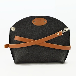 Felt bag with leather strap, small size crossbody purse, felt crossbody bag, gift idea for her