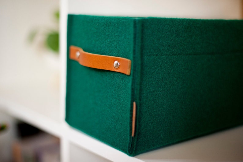 CD Storage Box With Leather Handle, Felt Basket, Minimalist Boho Style ...