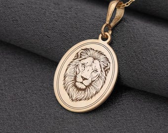 Lion Pendant Necklace: 14K Gold Dainty - Zodiac Leo Jewelry