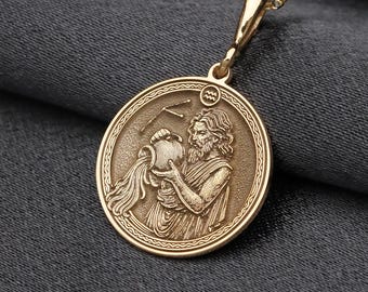 Collar del Zodíaco Acuario en Oro de 14 K: Medallón del Aguador