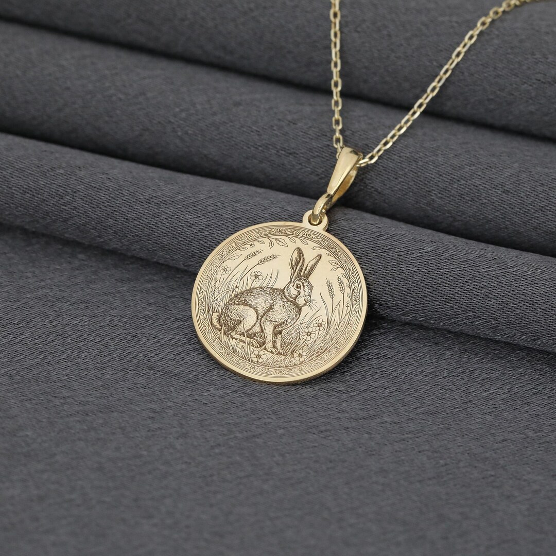 14K Gold Rabbit Coin Necklace – Vintage Animal Medallion Pendant ...
