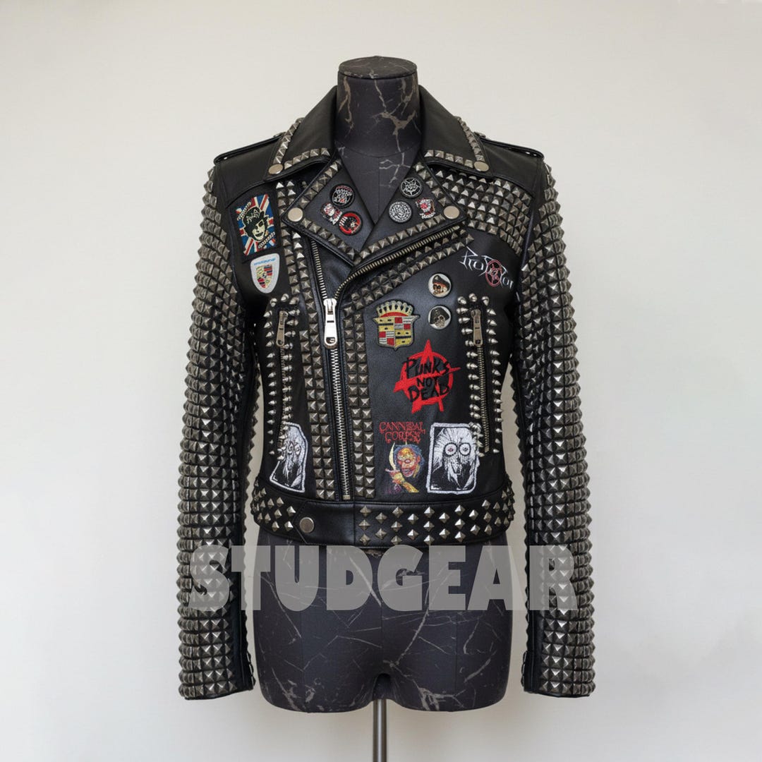 Custom Black Leather Punk Jacket | Extreme Spikes & Studs