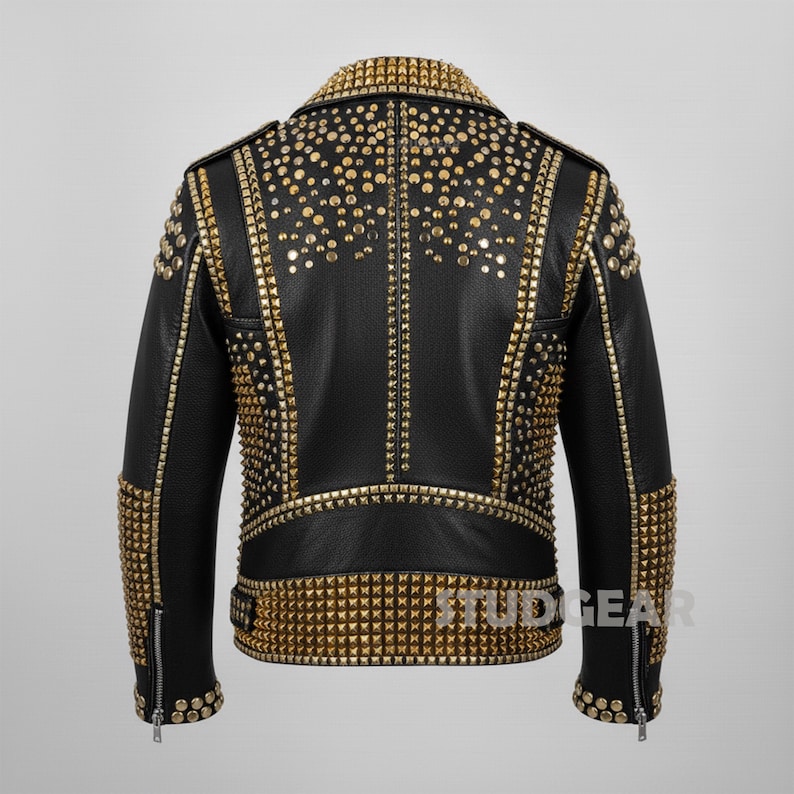 Black Leather Silver Studded Biker Jacket