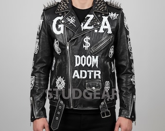 Black Spiked Leather Biker Jacket | Pyramid & Cone Studs | Punk