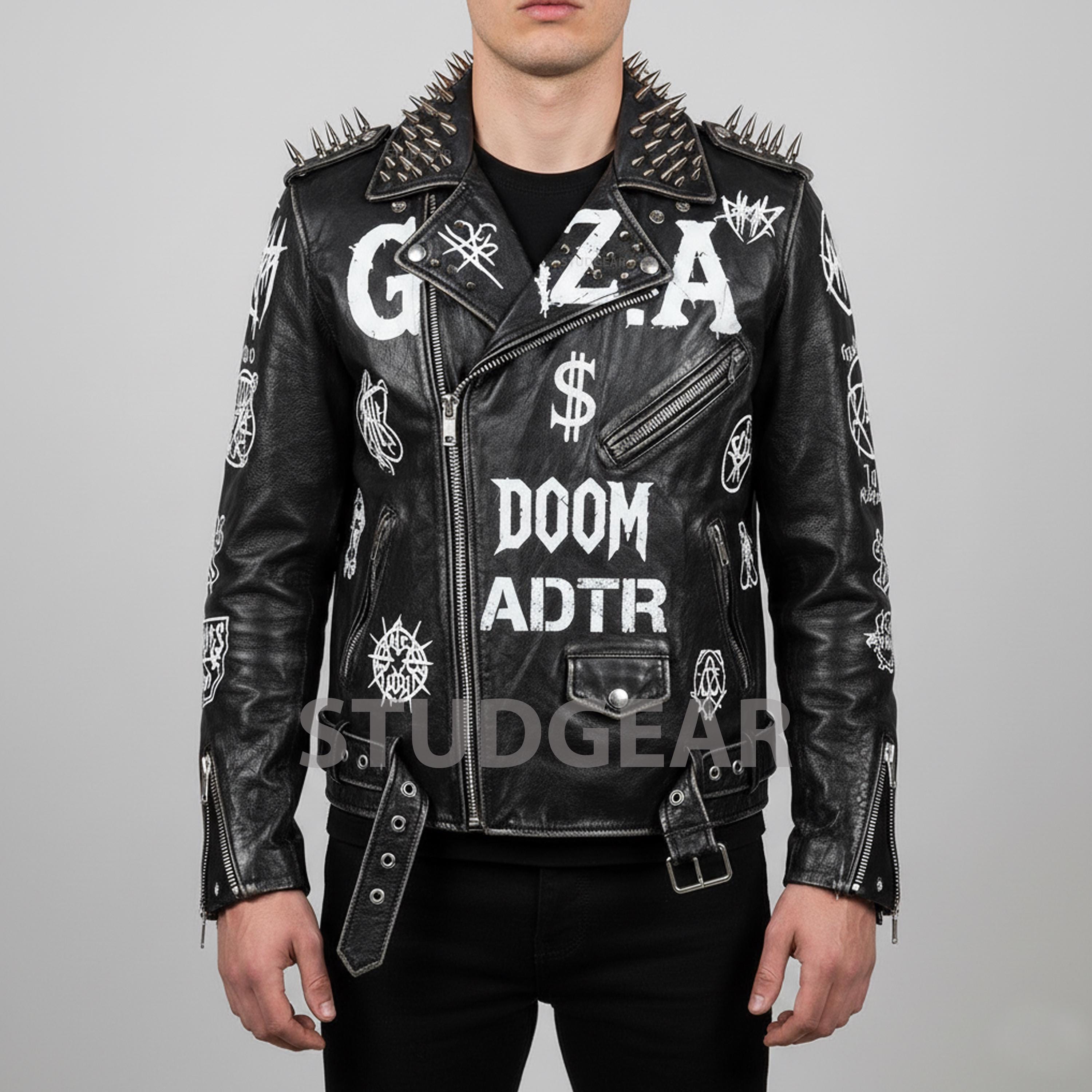 Black Spiked Leather Biker Jacket | Pyramid & Cone Studs | Punk