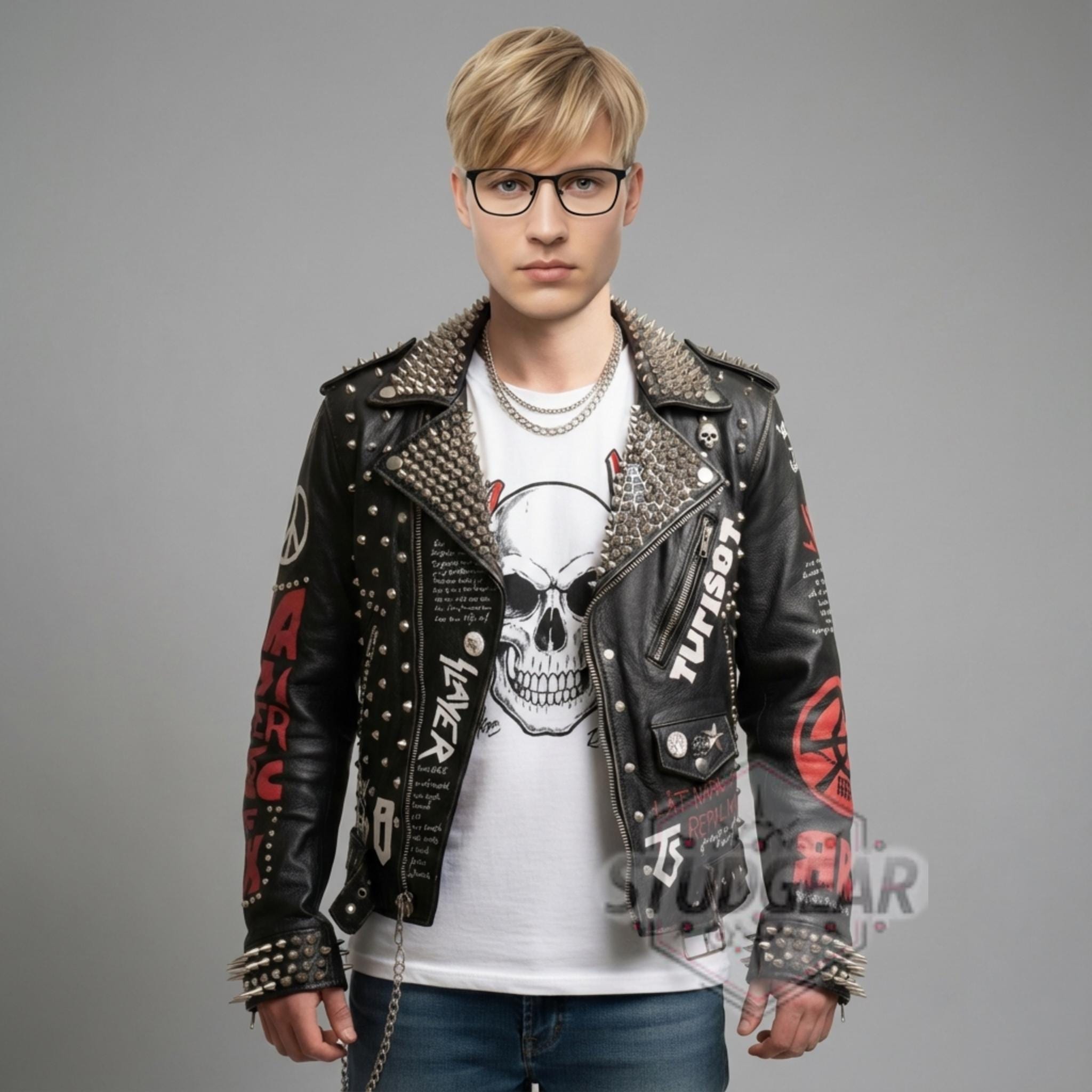 Hand Made Studded Leather Jacket | Spiked Biker Punk Rock Men's