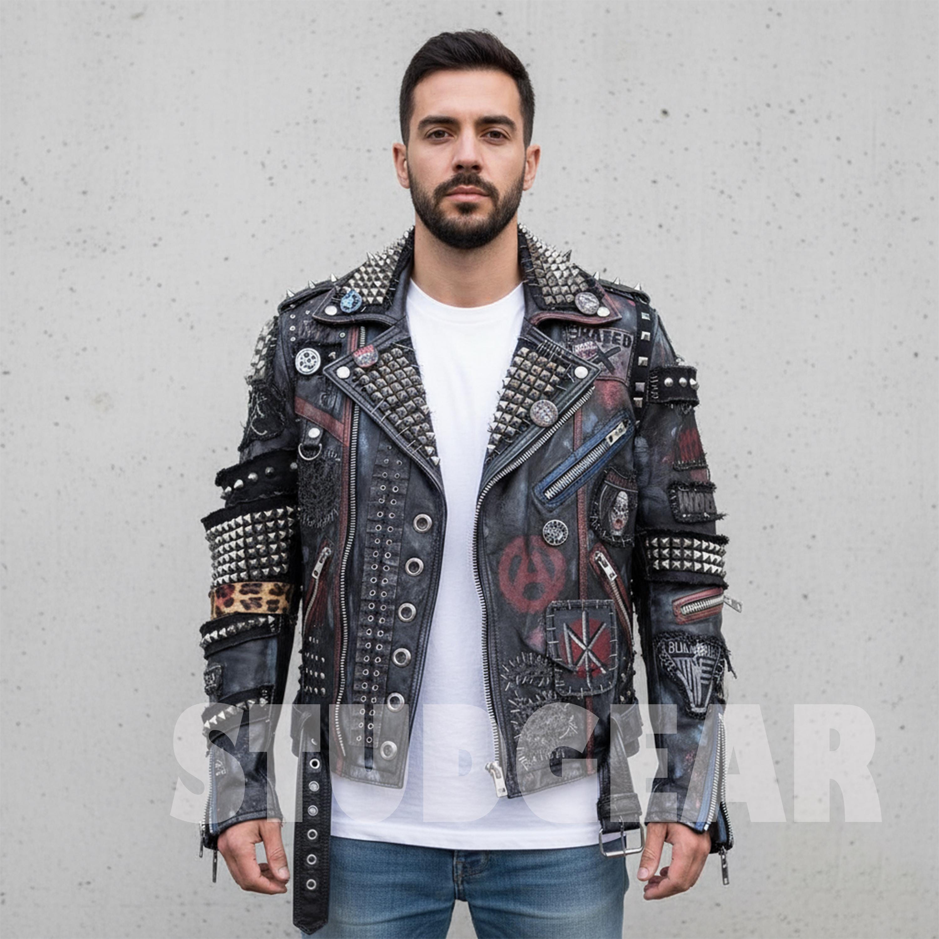 Handmade Extreme Studded Spike Battle Vest Jacket in Black