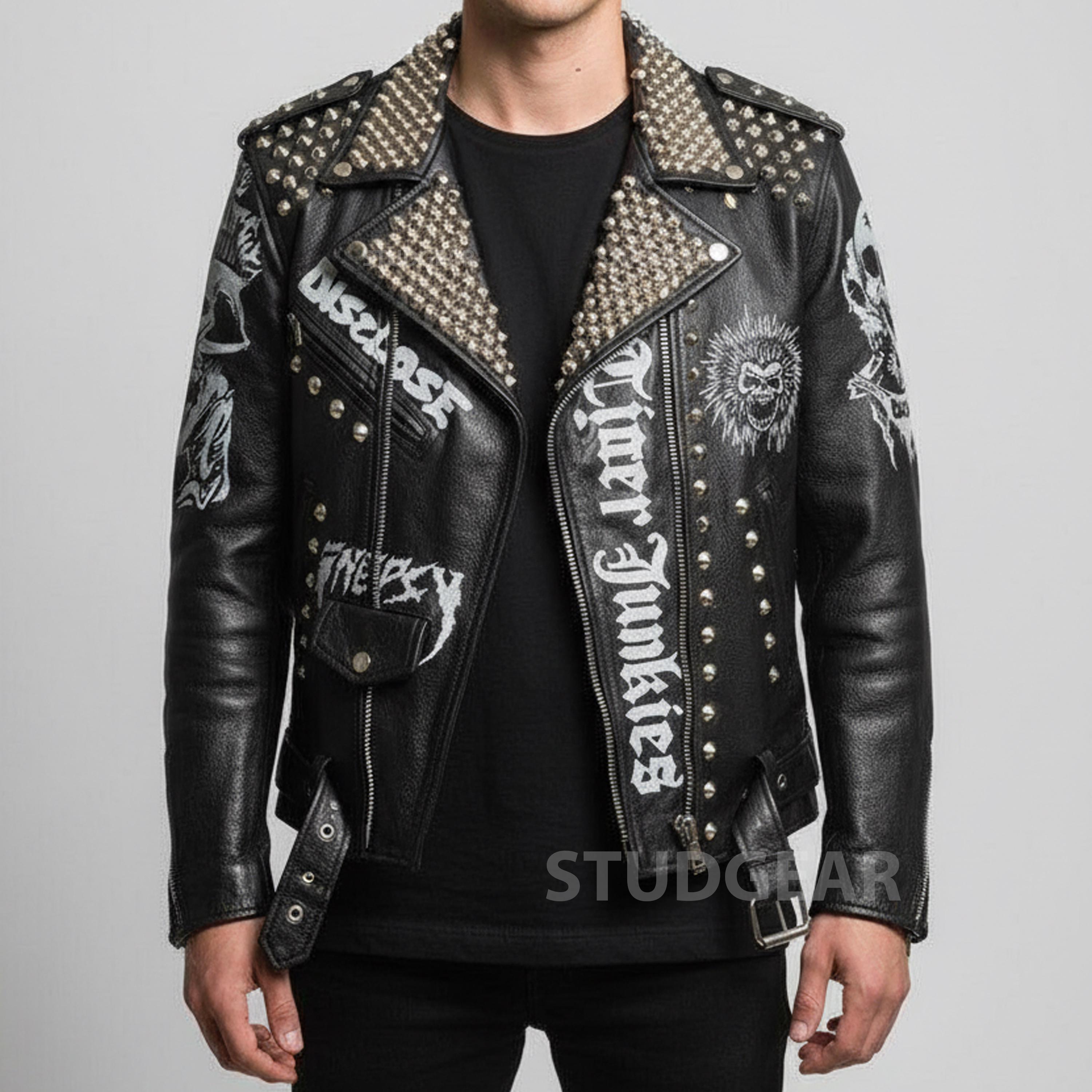 Men's Studded Leather Jacket | Grim Reaper D-beat Punk Battle Coat