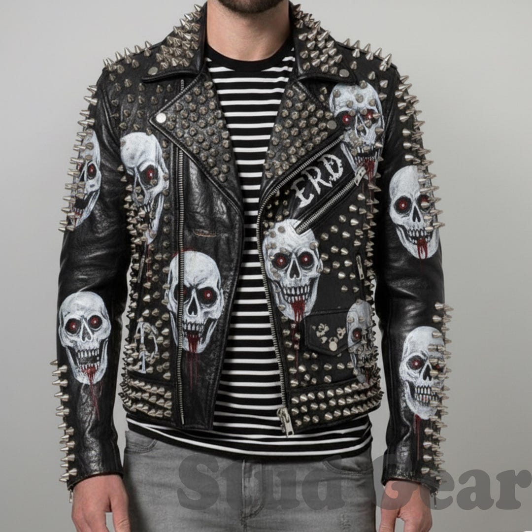 Heavy Studded Punk Jacket | All-over Skull Graphic Artwork