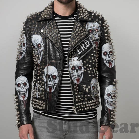 Heavy Studded Punk Jacket | All-over Skull Graphic Artwork