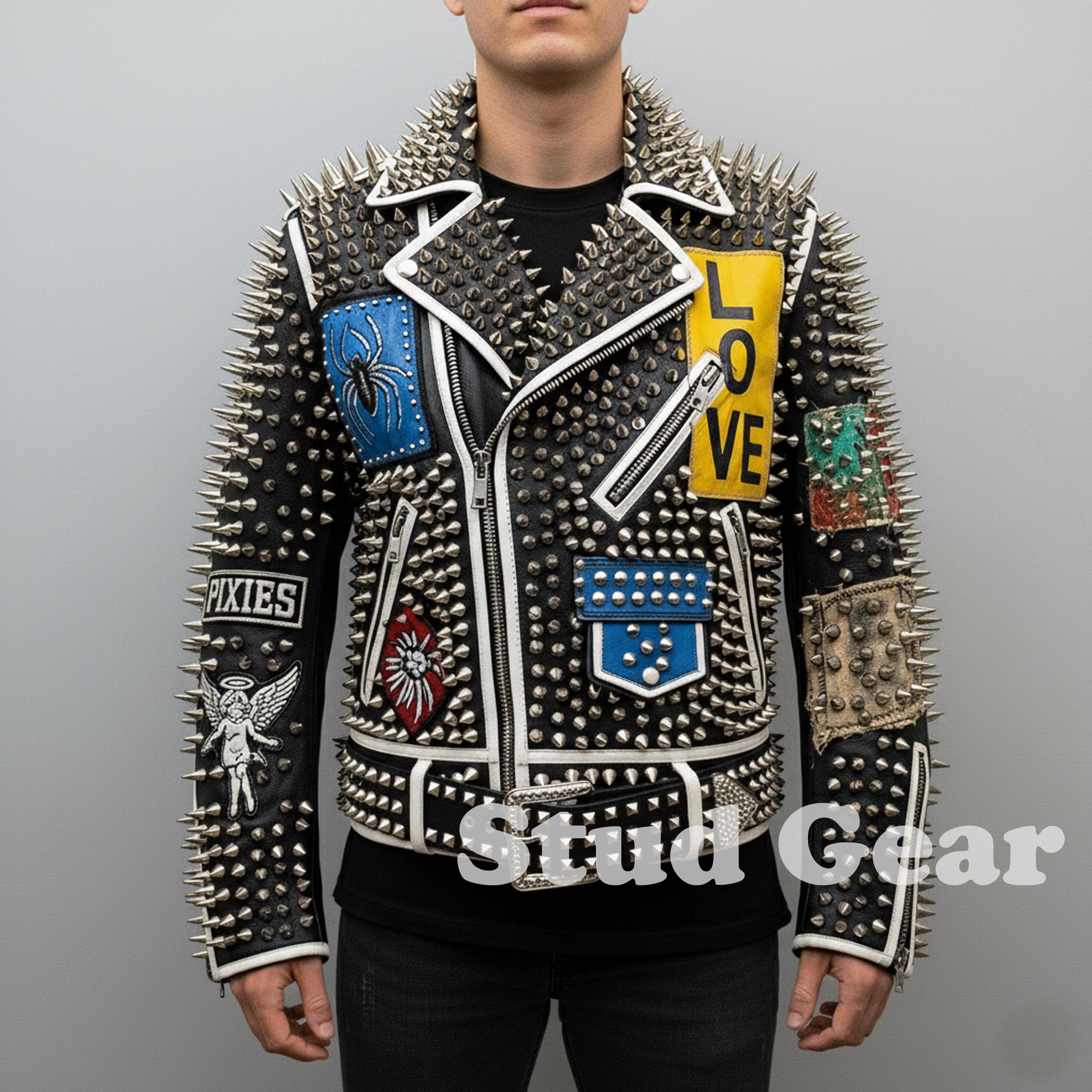 Rebel Fashion Gothic Punk Jacket | Black Red Studded Leather