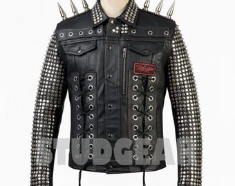 Sex Pistols Inspired Leather Jacket, Silver Studded Patches, Punk