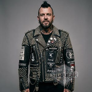 Studded Punk Leather Jacket Crass Misfits Patches UV Print