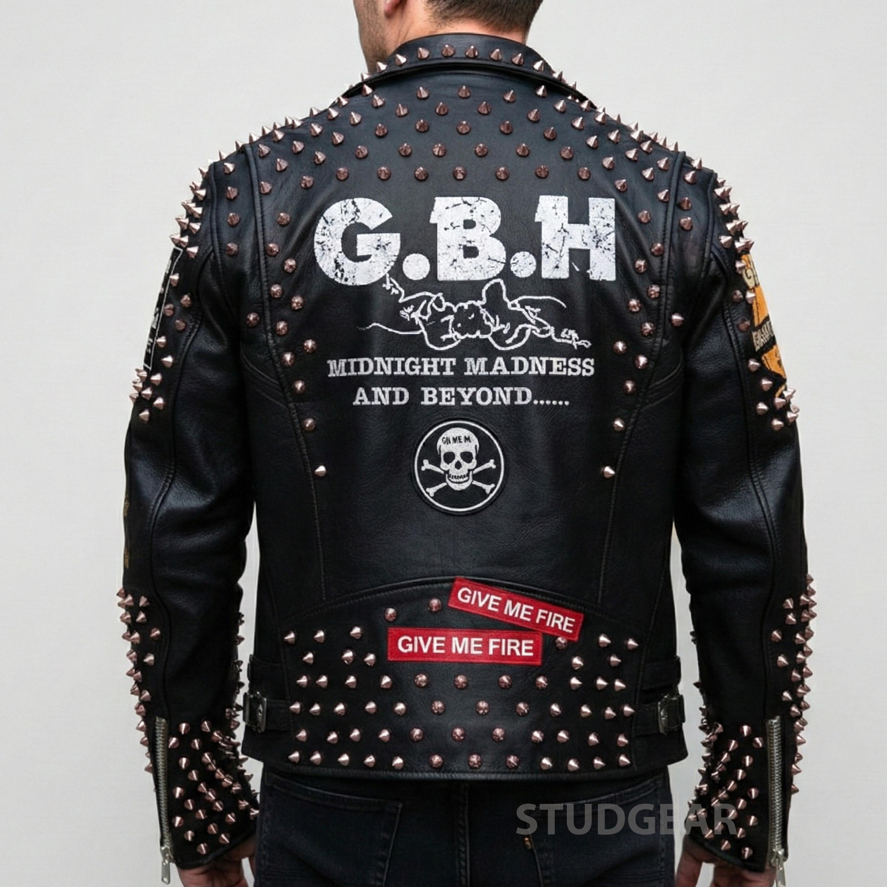 Men's G.B.H. Punk Studded Leather Jacket | Featuring Rose Gold