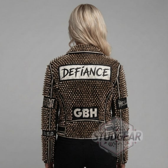 Handmade Spiked Studded Punk Rocker Leather Jacket Custom Biker