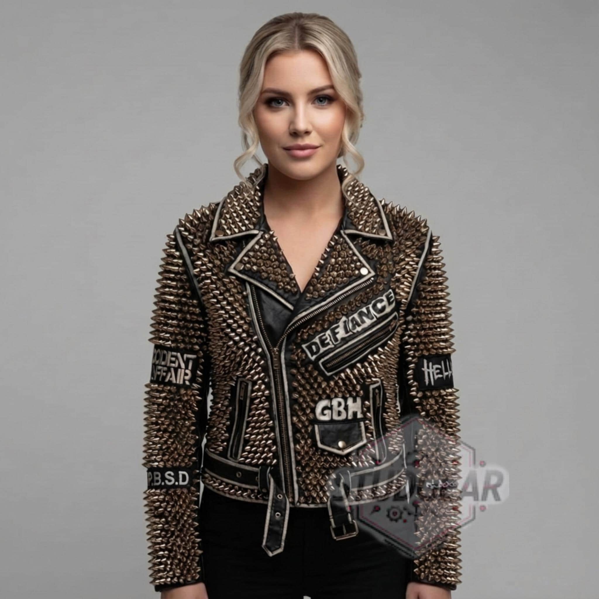 邦楽 the studs fair occasionally dark Handmade Spiked Studded Punk Rocker Leather Jacket Custom Biker