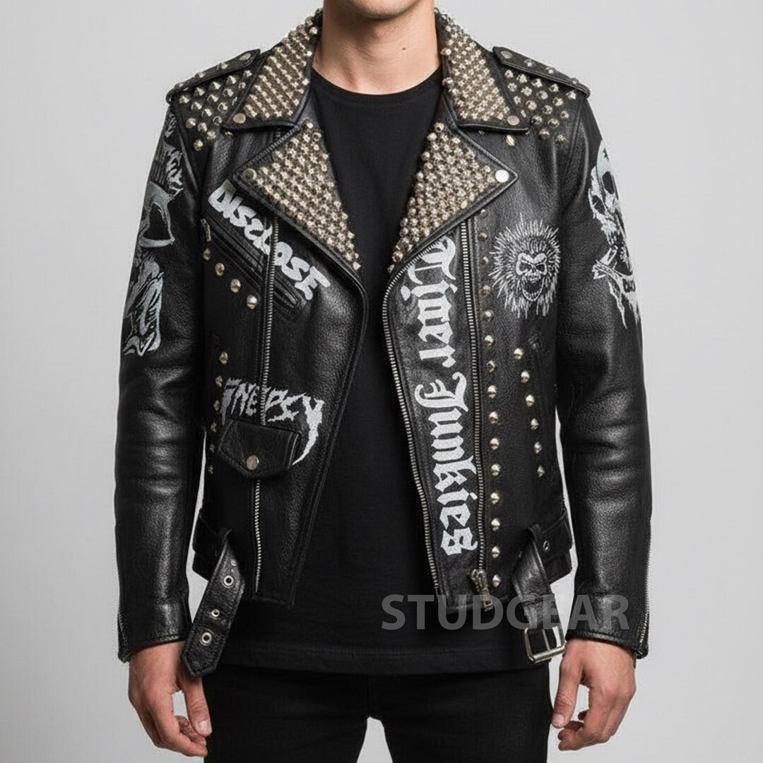 Men's Studded Leather Jacket | Grim Reaper D-beat Punk Battle Coat