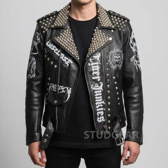 Men's Studded Leather Jacket | Grim Reaper D-beat Punk Battle Coat