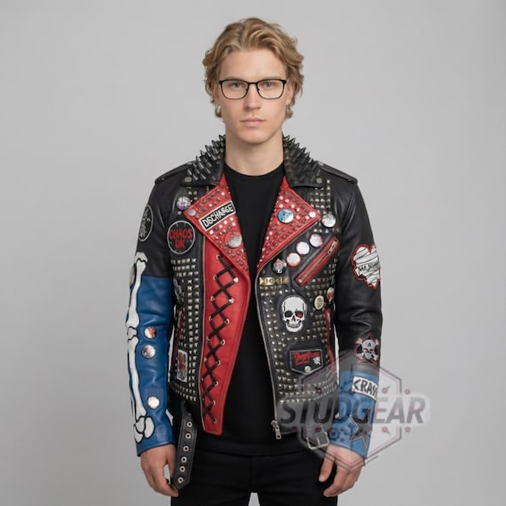 Handmade Punk Rock Studded Leather Jacket Men's Spiked Biker