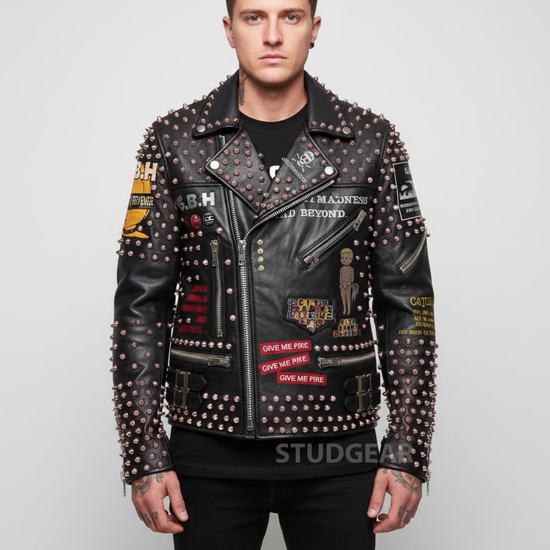 Men's G.B.H. Punk Studded Leather Jacket | Featuring Rose Gold