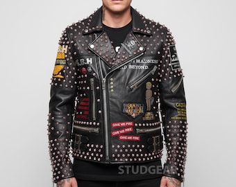 Men's G.B.H. Punk Studded Leather Jacket | Featuring Rose Gold
