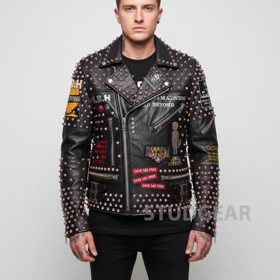 Extreme Studded Black Leather Jacket | Towering Cone Spikes