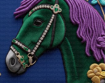 Embroidery Horse Clipart, 20 Luxury Pink & Gold Floral Stallions PNG, Ornate Textured Pony Graphics, Commercial Use Digital Download.