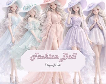 Fashion Doll Clipart Set (Digital Download) 13 PNG