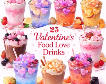 Valentine Drinks Clipart, Coffee, Strawberry, Kawaii Art (PNG Digital Download)