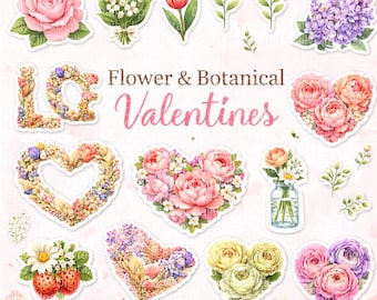 Floral Sticker Pack  • Botanical Clipart 55 PNG • Wildflowers, Bouquets & Hearts • Scrapbooking, Journaling, Planner Stickers