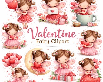 Valentine Fairy Clipart Set | Stickers | Romantic Clipart