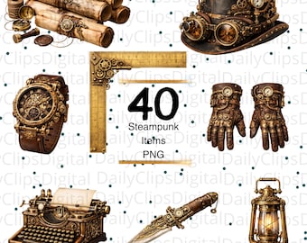 Steampunk Inventor's Toolkit | 40 PNG Detailed Mechanical Objects