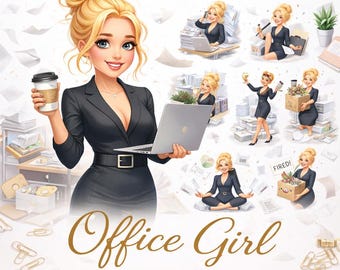Office Girl Clipart Bundle | 29 Business Woman PNG | Graphics | Boss Lady Clipart | Planner Stickers |
