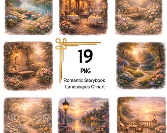 Romantic Storybook Landscape Clipart  Dreamy Night Scenes, Magical Digital Backgrounds, Fairytale Aesthetic