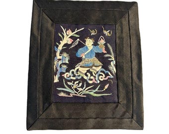 Panel vintage de bordado japonés, chino y asiático, de 5,25" x 6"