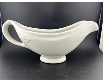 Vintage Hall China White Gravy Boat Sauce Boat Embossed Made USA