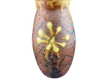 Jarrón de pared vintage de cerámica TC hecho a mano con diseño floral abstracto