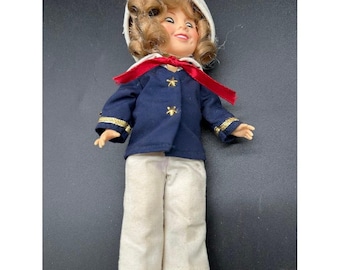 Vintage Effanbee 8 Inch Doll in Navy Blue and White Nautical Sailor Outfit