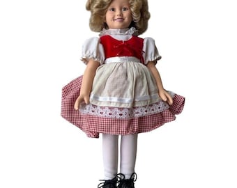 Danbury Mint Shirley Temple Porcelain Doll 14" Heidi Outfit Red Gingham Curls