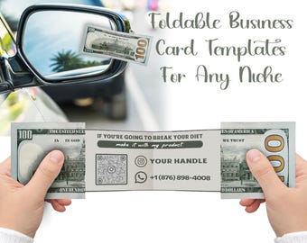 Foldable Business Card Template | Money Style with QR Code (Digital Download)