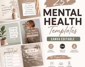 Mental Health Instagram Templates for Therapists & Psychologists | Canva Social Media Designs