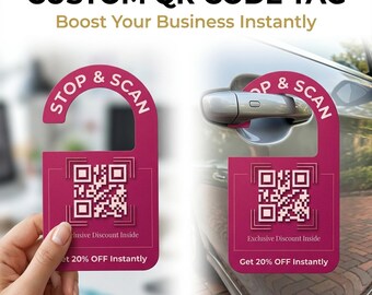 Custom QR Code Door Hanger Tag, Made to Order Business Marketing Card, Scan Me Tag, Small Business Promotion, Printed Tags Available
