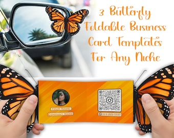 Butterfly Business Card Template | Foldable Visiting Card, QR Code (Canva Editable)