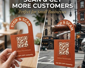 Custom QR Code Door Hanger Tag, Made to Order Business Marketing Sign, Scan Me Tag for Small Business, Boost Customers Fast