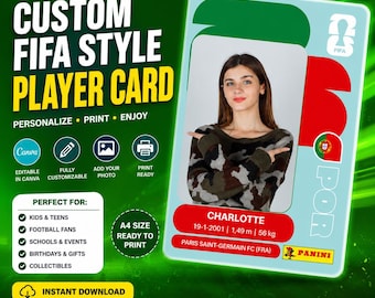 Editable FIFA Style Football Card Template | Canva Soccer Player Card | Custom Sports Trading Card | Personalized Kids Football Gift