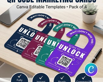 QR Code Door Hanger Template, Canva Editable Door Tag, Lock Shaped Marketing Card, Business Promotion Flyer & Small Business Advertising